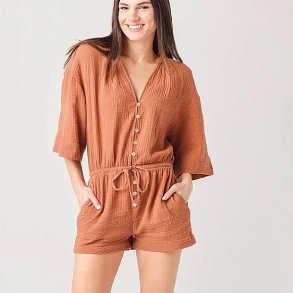 NWT REVOLVE Z Supply Zephyr Gauze Romper Brown Small
